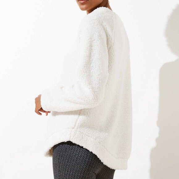 Ann Taylor LOFT Faux Sherpa Fleece Sweatshirt - Whisper White - Size XS - Picture 2 of 8